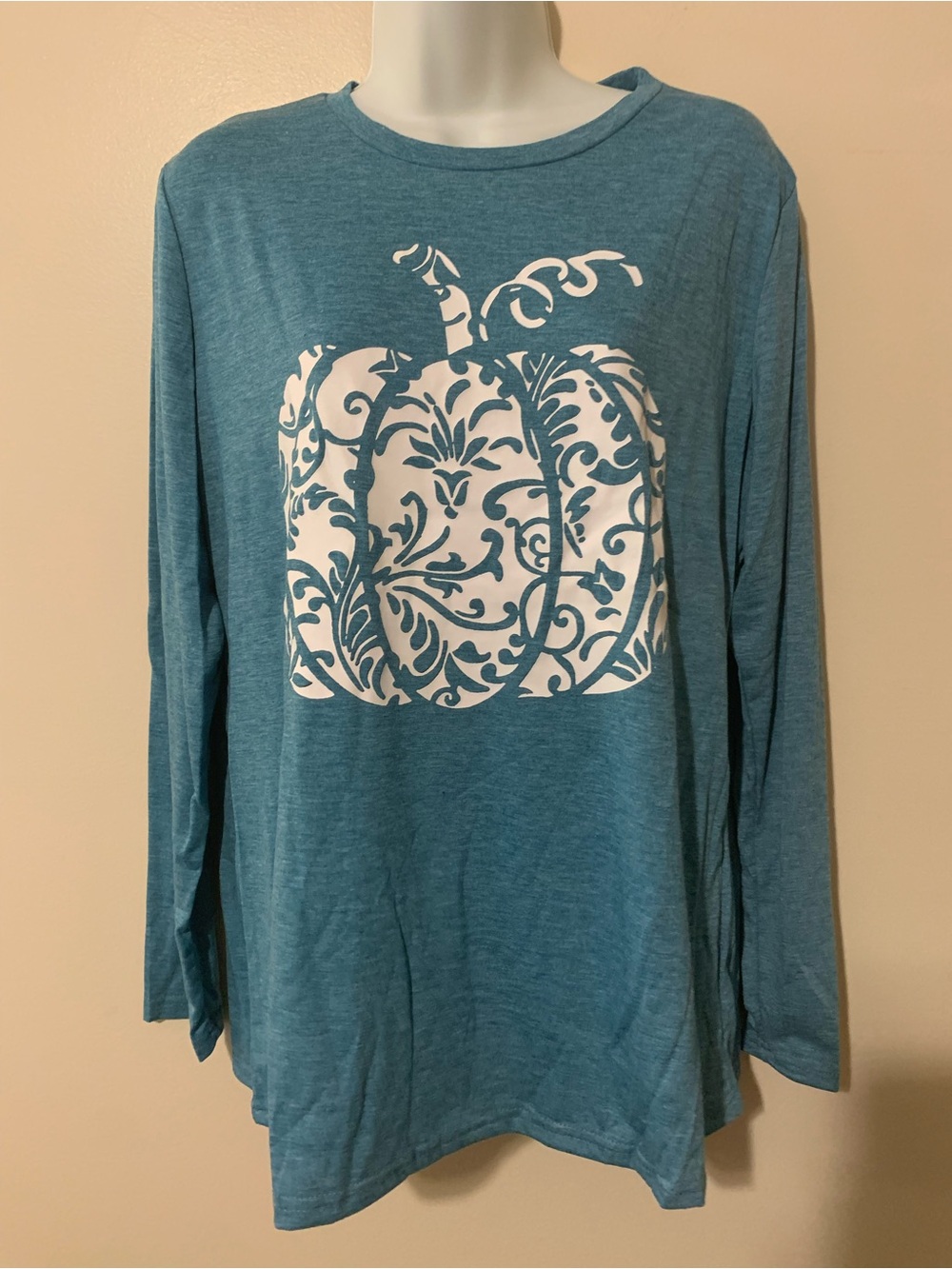 Women's Teal Long-Sleeve Pumpkin Graphic Tee